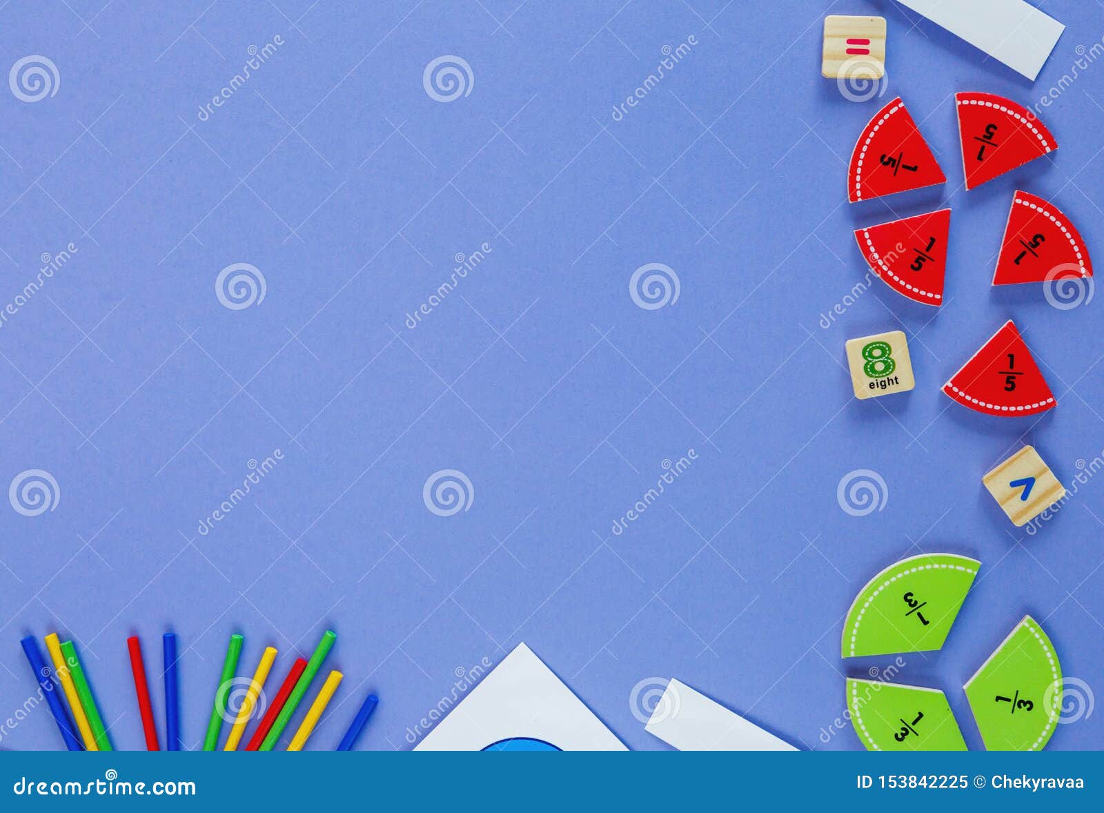 creative ÃÂ¡olorful math fractions on violet background. interesting funny math for kids. education, back to school